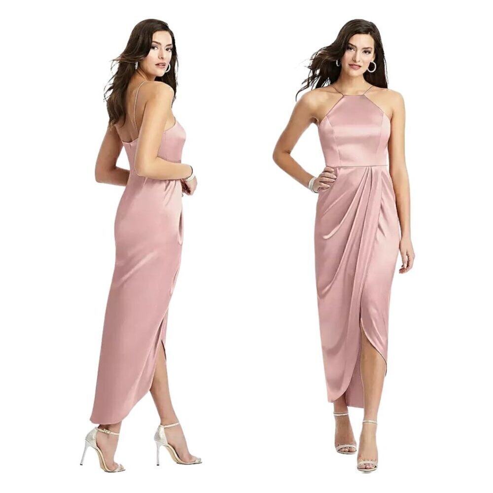 After Six NWT Halter Midi Tulip Dress Pink Rose 0 Prom Party Cocktail Glam Sleek